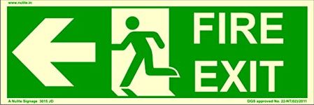 nulite 3015 JD Glow in The Dark Emergency Fire Exit Vinyl sticker Sign Left Arrow, 300 x 100 mm