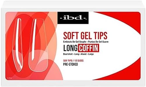 IBD Clear Soft Gel Nail Tips - Long Coffin Shape, Pre-Etched Fake Nail Extensions, Lightweight and Durable Acrylic Press On Nails, 504 Tips, 1-Pack