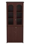 Two Door Multimedia Unit Engineered Wood Matte Book Shelf Book Cabinet With Glass Doors, Maroon, Set of 1