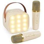 IROO Mini Karaoke Machine for Kids Adults with 2 Wireless Microphones, Portable Bluetooth Speaker with Party Lights Gift for Girls Toys 4, 5, 6, 7, 8, 10, 12+ Years Old Teens Birthday(Off White)