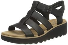 Clarks Women's Jillian Quartz Wedge Sandal, Black Leather, 6.5 UK