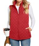 POPYOUNG Women's Quilted Vest, Stand Collar Lightweight Gilet Zip Padded Sleeveless Outwear Tops M, Red