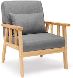 Mondeer Armchair Sofa Linen Solid Wood Frame Retro Style with Cushion for Lounge Living Room Bedroom Balcony Office (Dark Gray)