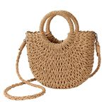 Womens Straw Beach Bag Woven Crossbody Shoulder Bags Top Handle Satchel Handbag Purse for Summer, Brown