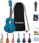 Donner Ukulele for Beginners Soprano Ukulele Kit 21 Inch Blue with Nylon Strings Hawaiian Guitar