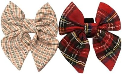 Festive Holiday Dog Bow Tie, Pet Collar Accessory Detachable (Plaid, Medium)