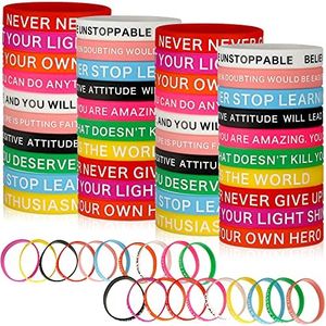 60 Pieces Motivational Quote Rubber Wristbands Colored Inspirational Silicone Bracelets Stretch Unisex Wristbands for Women Men Gifts, 20 Styles, 2.3 inches, Silicone