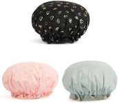 3Pcs Shower Cap Waterproof Elastic Bath Cap Double Layers Bath Hair Cap Bath Hats Reusable Shower Hat Cute Washable Hair Cap for Kids Women Girl Shower Spa Salon