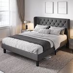 Allewie Queen Size Platform Bed Frame with Button Tufted Wingback Headboard, Modern Upholstered Bed Frame with Strong Solid Wood Slats Support, No Box Spring Needed/Noise-Free/Easy Assembly, Dark Grey