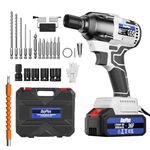 21V 3 in 1 Cordless Impact Wrench Cordless Drill Ratchet Cordless Screwdriver Brushless, 4pcs Scokets, 12 Drill Bits, 1/2" Drive Dual Speed Automatic Power Tool with LED Work Light