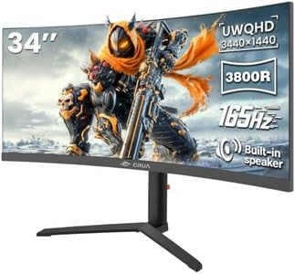 CRUA 34 Inch Curved Ultrawide Gaming Monitor, 3440x1440 UWQHD, 165Hz VA, 85% NTSC, 3800R, HDR, FreeSync Support and G-SYNC Compatible, Height Adjustable Stand, DP 1.4 HDMI 2.0, VESA 100x100, Black