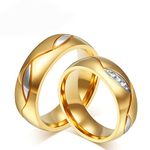 Beydodo Promise Rings for Men and Women, Gold Ring with Cubic Zirconia Size T 1/2 and V 1/2 Stainless Steel Rings Set for Couples