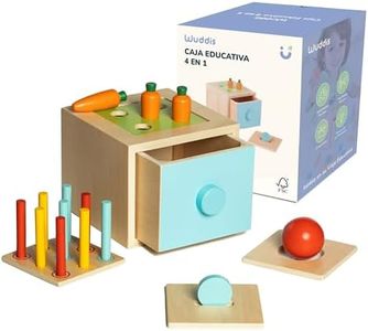 Wuddis Cubo Actividades 4 en 1 - Caja Permanencia Montessori - Juguetes Montessori 1 Años, Pintura Ecológica y Madera Certificación FSC, Ideal para Aprendizaje y Juego Seguro