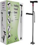 Premium Travel Lightweight Folding Walking Cane with LED Flashlight - SOS Alarm - W/Non Slip Flexible Cane Tip & Extra Handle