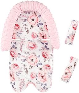 Baby Head Support and Strap Cover for Car Seat, Infant Carseat Headrest for Girls, Newborn Car Seat Insert Cushion for Strollers, Bouncers, Swing, Pink Floral