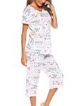 ENJOYNIGHT Women's Sleepwear Tops with Capri Pants Pajama Sets (Medium,Snow)