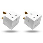 Pack of 2 Way Double Plug Adapter, Multi Plug Extension Adapter UK, 3 Pin Socket Extensions 13 Amp 250V Plug Extender Multiplug for Home Phone & Socket Pin wall plugs for Office & Home Accessories.