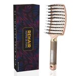 REhair Premium Boar Bristles Detangler - Pain Free Hair Brush - Vented Design for Faster Blow Drying (Gold)