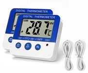 Fridge Freezer Thermometer Max/Min Memory Refrigerator Thermometer High & Low Temperature Alarms Settings with LED Indicator Fridge Thermometer with Magnetic,Stander, 2pack Nithing