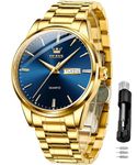 OLEVS Watch for Men Gold Blue Analog Quartz Dress Business Watch Day Date Calendar Stainless Steel Luxury Luminous Waterproof Casual Men Wrist Watches