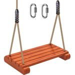 BeneLabel Swing Seat, Wooden Outdoor Garden Playground Swing with Adjustable 1.4-2M Rope & Lockset Carabiner for Toddler/Kid/Teen, up to 500lbs, Orange