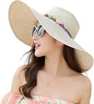 BABAHU Women Foldable Floppy Wide Brim Straw Sun Hat Summer Beach Hat UV UPF 50+