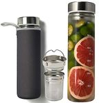 ameiin 23oz Borosilicate Glass Water Bottles with Stainless Steel Lid - Cold Brew Bottle - Tea Infuser Bottle with Strainer - Glass Tea Tumbler