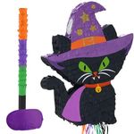 WERNNSAI Halloween Cat Pinata - Halloween Scary Pinata with Blindfold and Bat for Kids Adults Halloween Trick or Treat Game Supplies Witch Cat Halloween Party Decoration Outdoor Yard