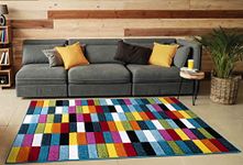 Multicoloured Large Rugs for Living Room Soft Thick Colorful Bedroom Rug Geometric Design Door & Floor Mat (Cubes, 120 x 170 cm (4' x 5' 6"))