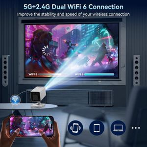 Mini Portable Projector with WiFi 6 & Bluetooth – 4K 1080P, Auto Keystone