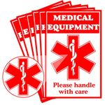 Medical Alert Equipment Luggage Tag Stickers 2x3inch Fluorescent Red Fragile Medical Equipment Inside Stickers Handle with Care Labels for Medical Supplies （8 Pack）