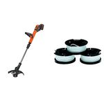 BLACK+DECKER STC1820PC-GB Cordless 28 cm String Grass Trimmer 2.0Ah Lithium Ion Battery, Orange & Black + Decker A6485 thread bobbins (for trimmers 3-pack - 3 x 10 m length, ⌀ 1.5 mm thread diameter)