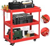 YITAHOME 3-Tier Tool Cart on Wheels, Rolling Metal Service Cart with Screwdriver Hanging Board & Storage Box, Heavy Duty Steel Utility Cart 400lbs Load Capacity for Mechanic Work Garage Warehouse Red