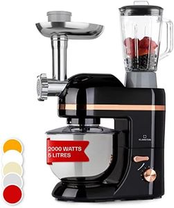 Klarstein Lucia Elegance - Stand Mixer, Food Processor and Blender, Meat Grinder, 1800 Watts in 6 Power Levels, Pulse Function, 5 l Stainless Steel Bowl / 1.5 l Glass Mixer Jug, Black