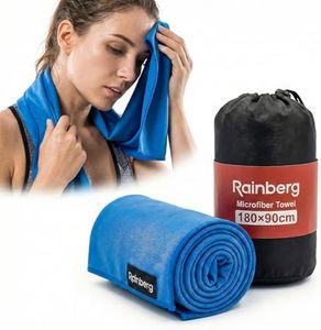 Rainberg Microfiber Towel (180x90cm), Large Gym Towel, Quick Dry Towel – Fast Drying, Super Absorbent, Ultra Compact, Lightweight, Great for Camping, Gym, Beach & Swimming (Blue)
