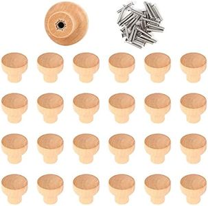 Haisheng 25PCS Boutons de Meubles Ronds En Bois, Poignées de Tiroir de Porte Boutons de Porte Ronds en Bois Boutons de Porte de Placard Bois pour Cuisine, Bureau, Armoire, Commode, Tiroir