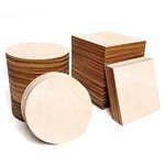 Worown 100 Pack 4 Inch Unfinished Wooden Pieces, 50 Wood Circles & 50 Wood Squares, Wood Cutouts Circle & Square for Painting, Staining, Halloween, Thanksgiving, Christmas DIY Crafts