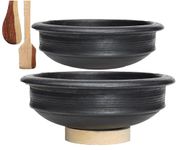 Craftsman Deep Burned Clay Pot/Earthen/Mud/Mitti Handi for Cooking and serving Combo 1 & 2 Liter