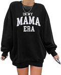 MYHALF Oversized Mama Sweatshirt Crewneck Mom Shirts Casual Letter Print Long Sleeve Pullovers Tops, Black, XXL