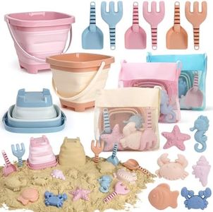 Beach Toys Set for Kids, 3 Pack Collapsible Sand Buckets and Shovels Set