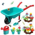 CUTE STONE Kids Gardening Tool Set, Garden Toys with Wheelbarrow, Watering Can, Shovel, Flower Garden Building Toy, Pretend Play Outdoor Indoor Toy, Activities STEM Toy Gifts for Boys & Girls