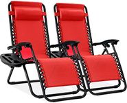 Best Choice Products Set of 2 Adjustable Steel Mesh Zero Gravity Lounge Chair Recliners w/Pillows and Cup Holder Trays - Crimson Red