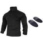 KASISO GEAR G3 Combat Shirt with Elbow Pads, Outdoor Hunting Sport Camouflage t-Shirt， Tactical Military Airsoft Clothing, Black, Large