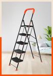 Bathla Ascend Steel 5 Step Heavy Duty Ladder for Home | Wide Anti-Slip Steps | 5 Year Manufacturer Warranty | Safety Hand Grip & Secured Joints (Orange & Black)