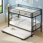 VECELO Twin Bunk Bed with Trundle Metal Bunkbeds with Ladder and Full-Length Guardrail, Noise Free, No Box Spring Needed, Black