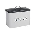 Extra Large Bread Bin White & Grey Bread Loaf Canister Vintage Metal Bread Box Container Kitchen Home Food Storage