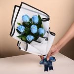 FlowerAura Fresh Live Flower Bouquet of 6 Blue Roses In Premium Packing For Birthday Gift, Anniversary Gift, Wedding Gift, Congratulations Gift & Gift For Special Occasions (Same Day Delivery)