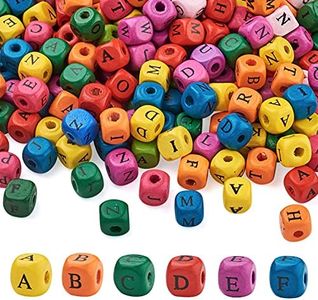 PandaHall 500pcs Colorful Cube Wood Letter Beads 10mm Square Natural Wooden Spacer Loose Beads with Black Alphabet for Macrame Crafts DIY Bracelet Necklace Jewelry Making, Hole: 3mm