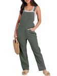 ANRABESS Womens Overalls For Women Denim Jumpsuits Summer Sleeveless Adjustable Strap Cross Back Cuffed Hem Rompers, Army Green, Large