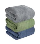 MAXOSHINE Microfiber Towels for Bath Large Size-Super Soft Coral Fleece Bathing Towel with Hook Quick Dry Super Absorbent-Bath Towel for Men and Women-70x140 cm (Green/Grey/Blue, Pack of 3)